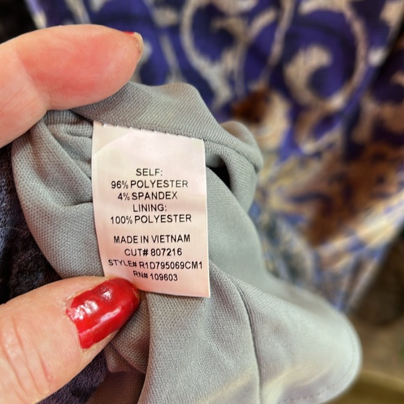 Purple, Blue & Gold Patterned Size 12 Dress; Mid Calf; Scoop Neck; 3/4 Sleeves - Picture 9 of 10